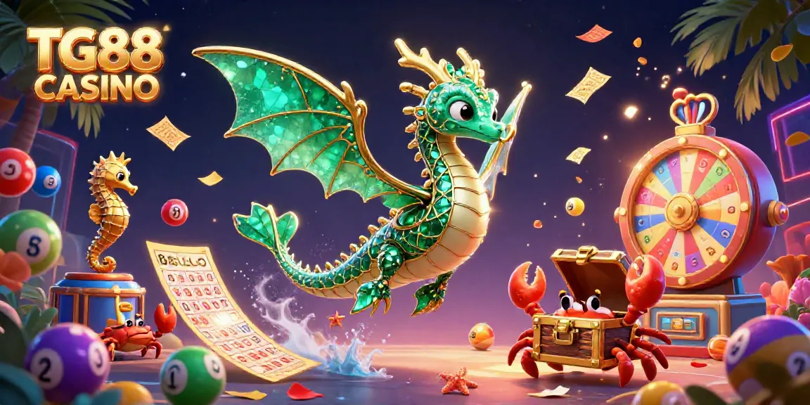 TG88 CASINO's vibrant 3D sea dragon amid dynamic lottery elements, showcasing explosive gaming fun.